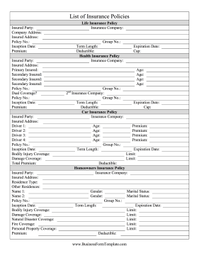 List of Insurance Policies