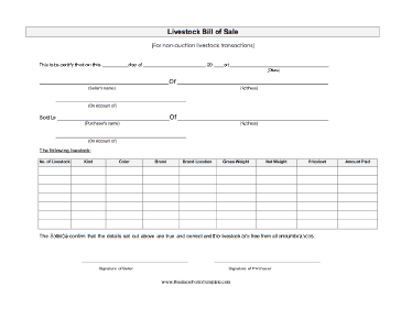 Livestock Bill Of Sale