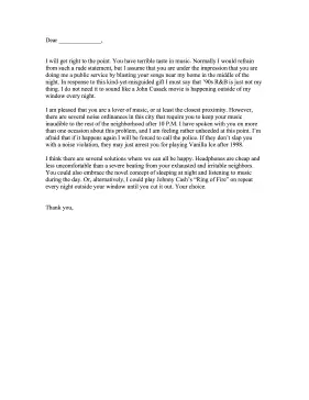 Loud Music Complaint Letter