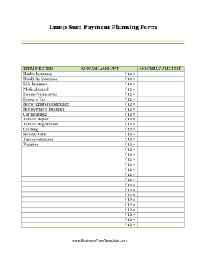 Lump Sum Payment Planning Form