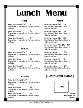 Lunch Menu Casual