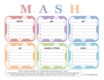 Printable MASH Score Sheet