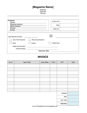 Magazine Subscription Invoice Template