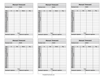 Manual Time Card Hourly Mini