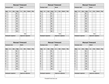 Manual Time Card Semi-Monthly First Half Mini