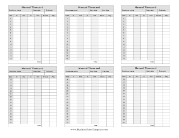 Manual Timecard Semi-Monthly Mini