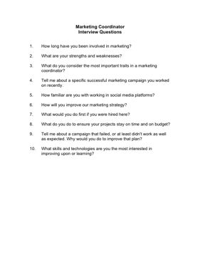 Marketing Coordinator Interview Questions