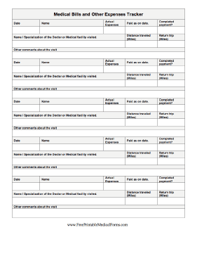 Medical Bills and Other Expenses Tracker