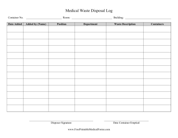 Medical Waste Disposal Log