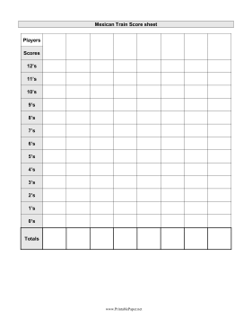 Printable Mexican Train Scoresheet