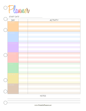 Monday Start Weekly Planner Color