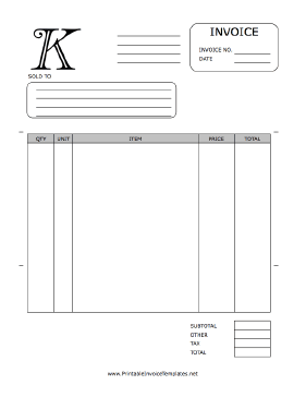 Monogram K Invoice Template