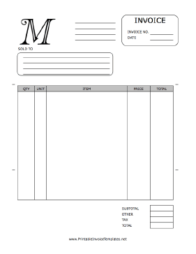 Monogram M Invoice Template