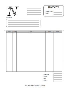 Monogram N Invoice Template