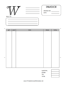 Monogram W Invoice Template