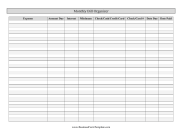 Monthly Bill Organizer