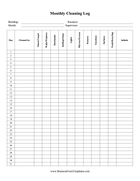 Monthly Cleaning Log