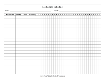 Monthly Medication Schedule Checklist