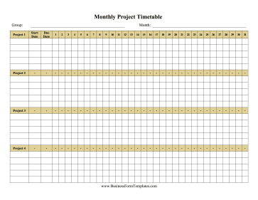 Monthly Multiple Project Timetable