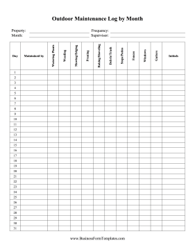 Monthly Outdoor Maintenance Log