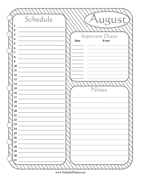 Monthly Planner August