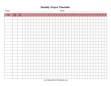 Monthly Project Timetable