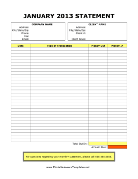 Monthly Statement Template