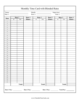 Monthly Time Card 3 Blended Rates