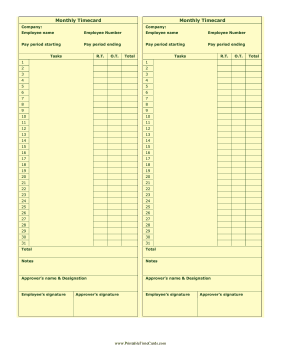 Monthly Vintage Time Card