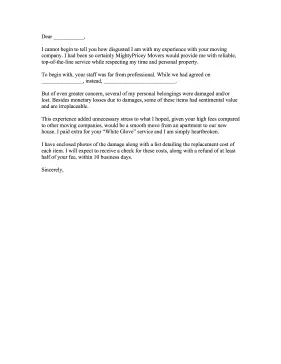 Moving Company Complaint Letter