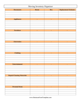 Moving Inventory Organizer