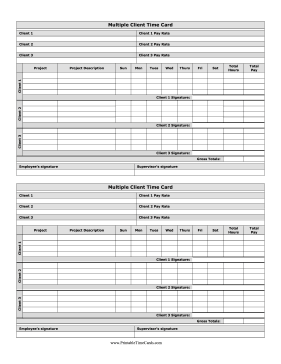 Multiple Client Time Card Horizontal