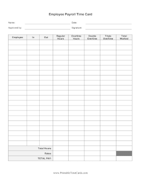 Multiple Employee Time Card Triple Overtime