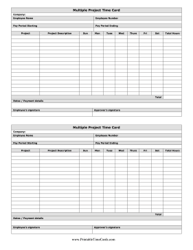 Multiple Project Time Card Horizontal