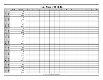 Multiple Shift Semi-Monthly Time Card