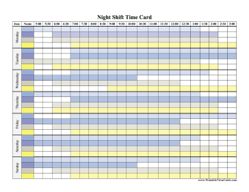 Night Time Card with Shifts Colored