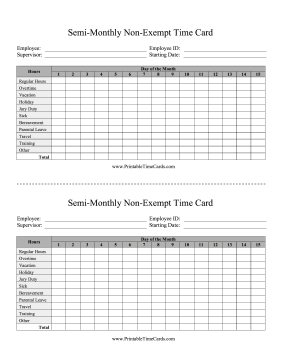 Non-Exempt Time Card Semi-Monthly