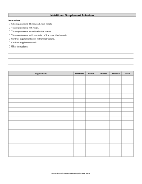 Nutritional Supplement Schedule