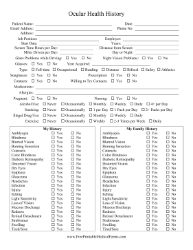 Ocular Health History Sheet