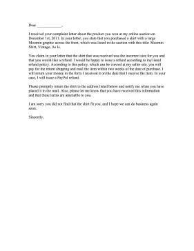 Online Auction Complaint Letter Response