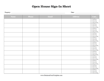 Open House Sign In Sheet