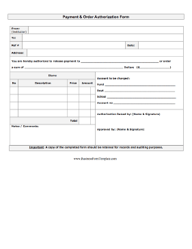 Order Authorization Form