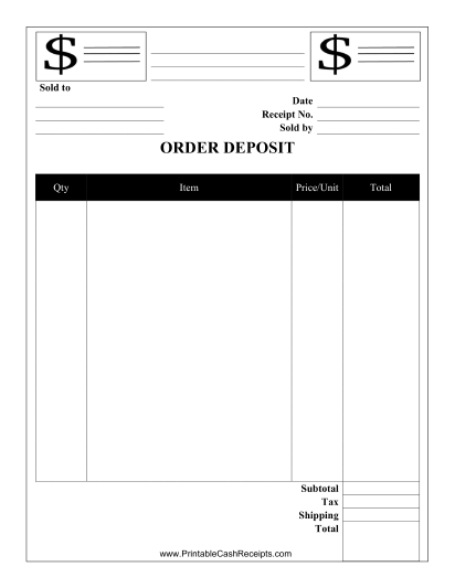 Order Deposit Receipt