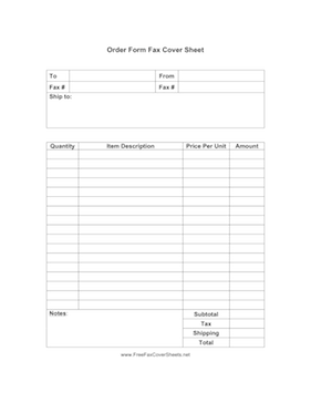 Order Form fax cover sheet