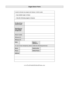 Organ Donor Form