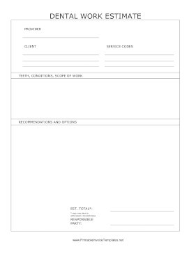 Orthodontia Or Dentistry Estimate Template