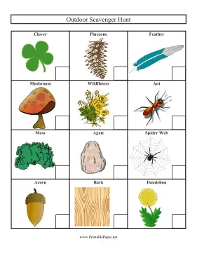 Printable Outdoor Scavenger Hunt Score Sheet