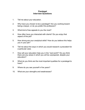 Paralegal Interview Questions