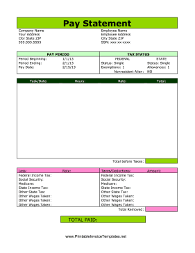 Pay Statement Template