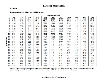 Payment Calculator per $1000